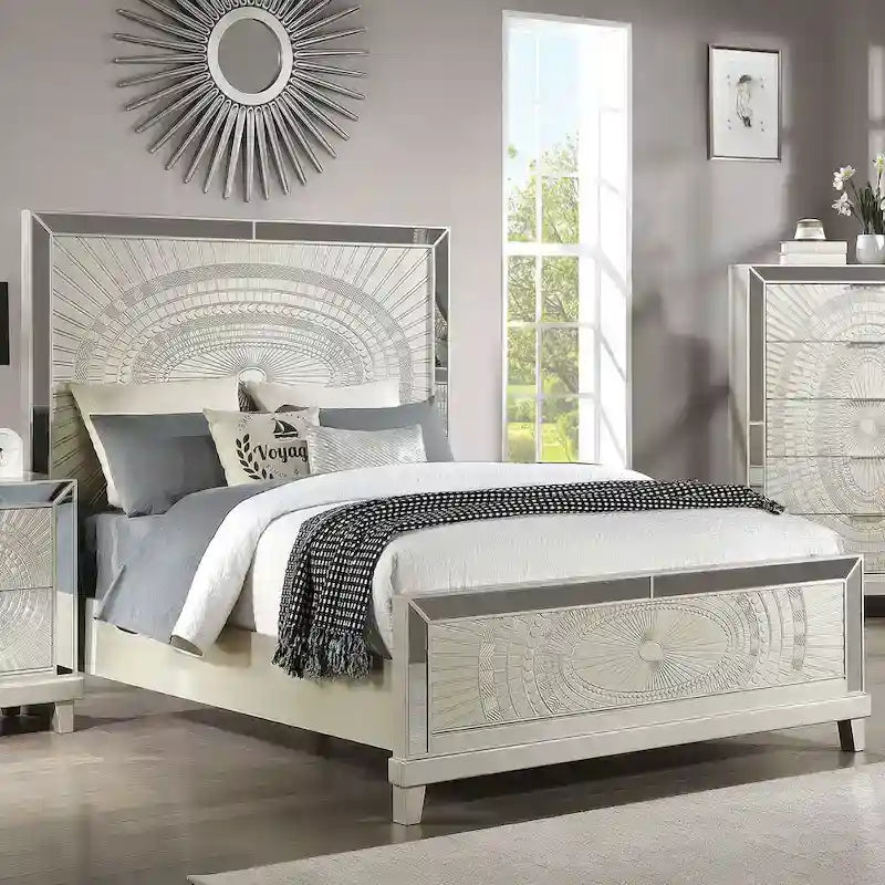 Luela Glam Champagne Wood 3-piece Panel Bed and Nightstands Set with USB Port by Furniture of America