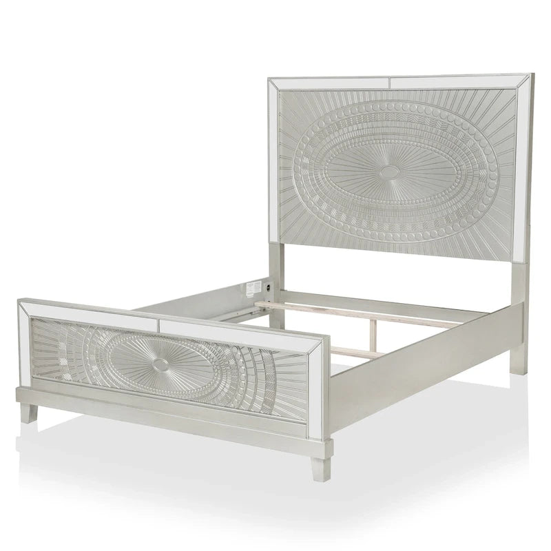 Luela Glam Champagne Wood 3-piece Panel Bed and Nightstands Set with USB Port by Furniture of America