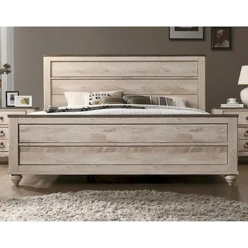 Roundhill Furniture Imerland Contemporary White Wash Finish 4-Piece Bedroom Set, King