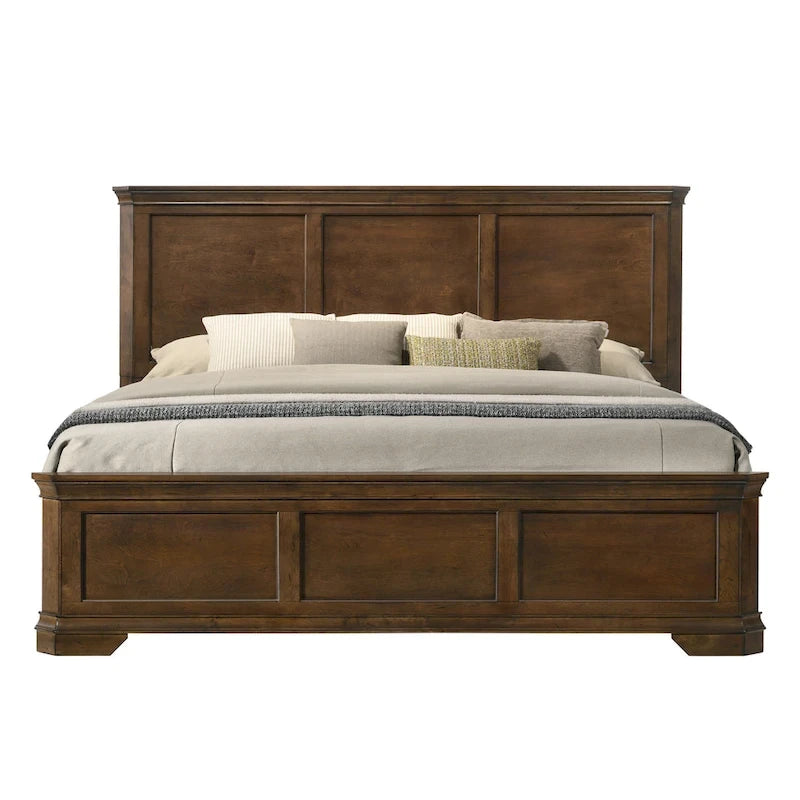 Roundhill Furniture Maderne Traditional Wood Panel Bed with Dresser, Mirror, Nightstand, Chest, Antique Walnut Finish