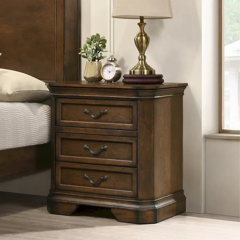 Roundhill Furniture Maderne Traditional Wood Panel Bed with Dresser, Mirror, Nightstand, Chest, Antique Walnut Finish