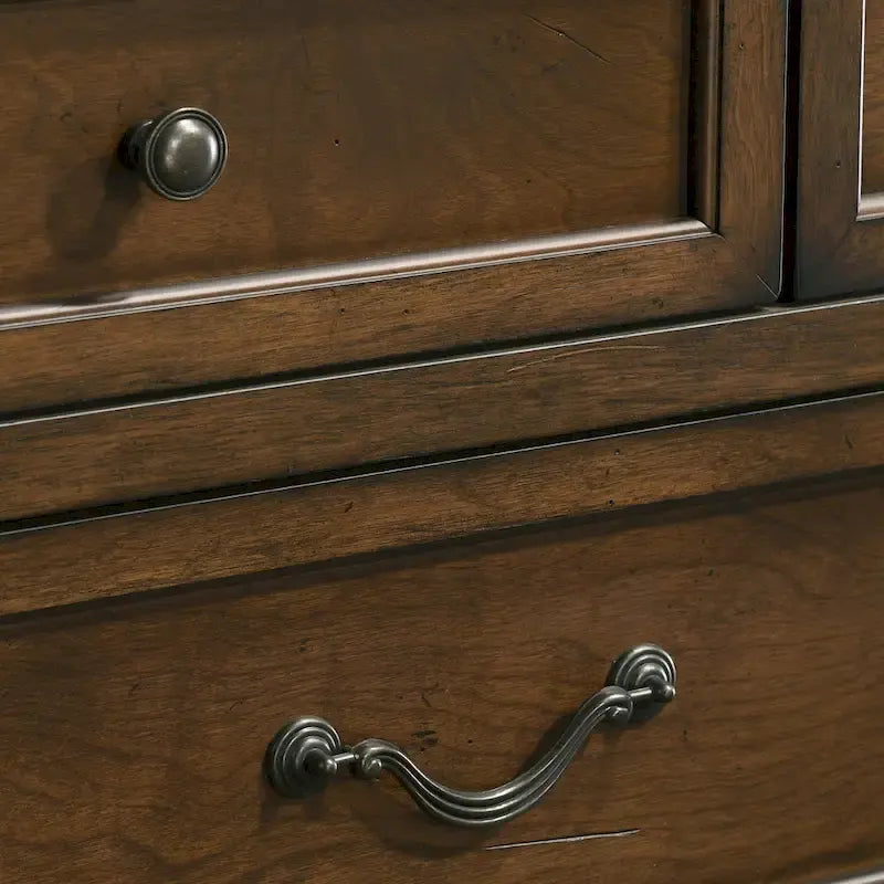 Roundhill Furniture Maderne Traditional Wood Panel Bed with Dresser, Mirror, Nightstand, Chest, Antique Walnut Finish