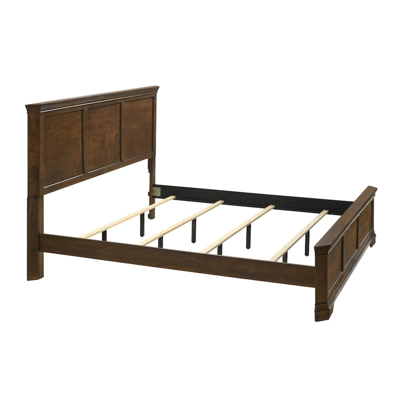 Roundhill Furniture Maderne Traditional Wood Panel Bed with Dresser, Mirror, Nightstand, Chest, Antique Walnut Finish