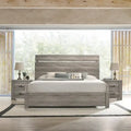Roundhill Furniture Floren Contemporary Weathered Gray Wood 3-Piece Bedroom Set, Panel Bed with 2 Nightstands