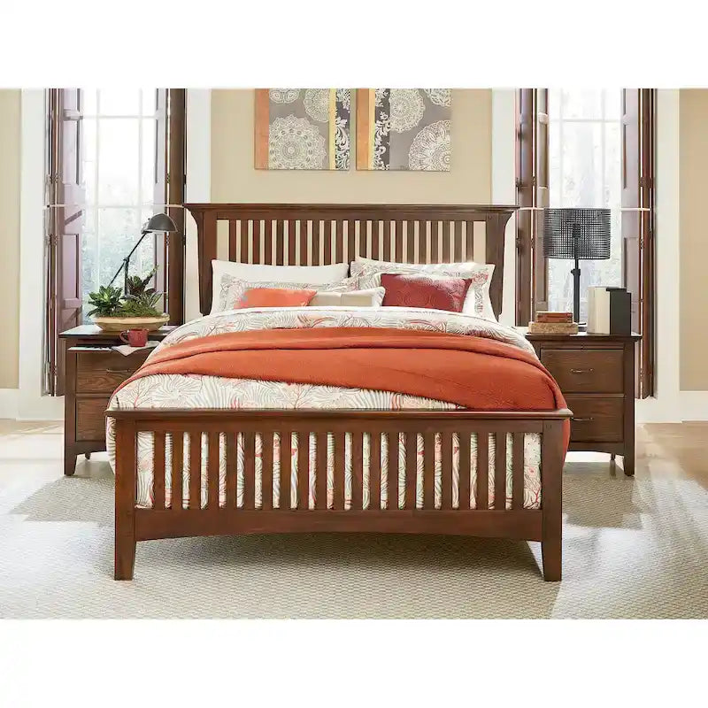 Modern Mission Vintage Oak Finish Wood Bed