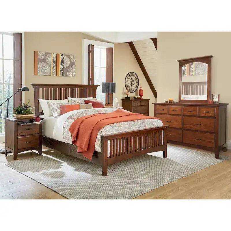 Modern Mission Vintage Oak Finish Wood Bed