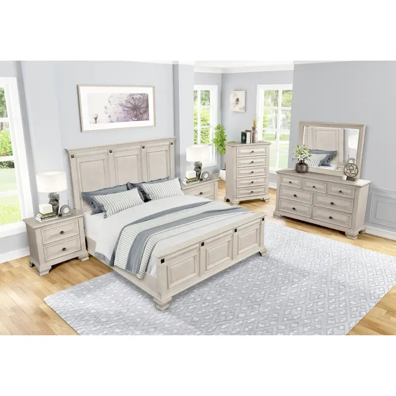 Roundhill Furniture Renova Distressed Parchment Wood Bedroom Set