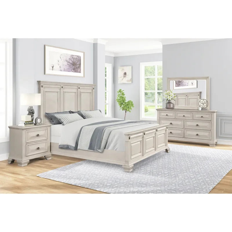 Roundhill Furniture Renova Distressed Parchment Wood Bedroom Set