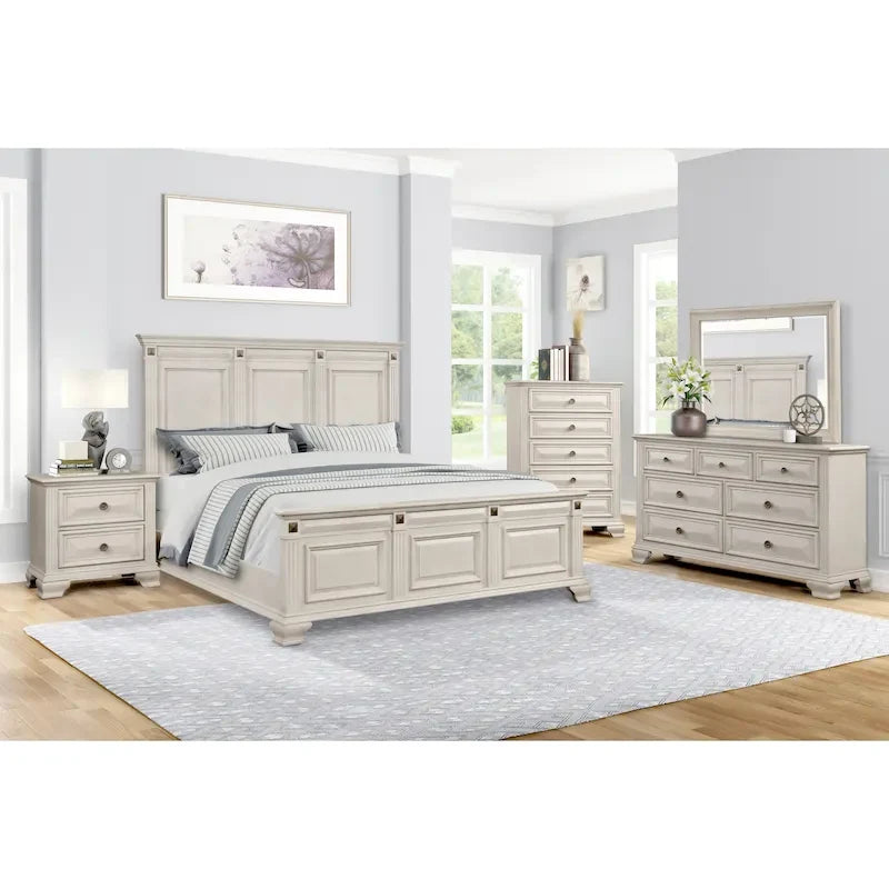 Roundhill Furniture Renova Distressed Parchment Wood Bedroom Set