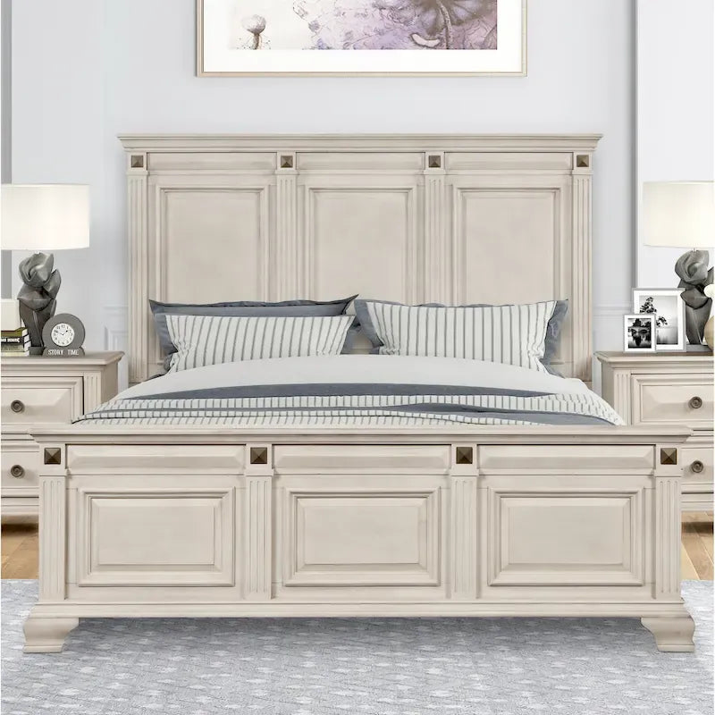 Roundhill Furniture Renova Distressed Parchment Wood Bedroom Set