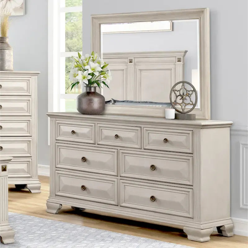 Roundhill Furniture Renova Distressed Parchment Wood Bedroom Set