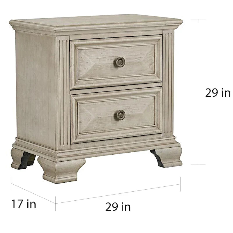 Roundhill Furniture Renova Distressed Parchment Wood Bedroom Set