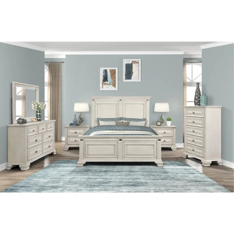 Roundhill Furniture Renova Distressed Parchment Wood Bedroom Set