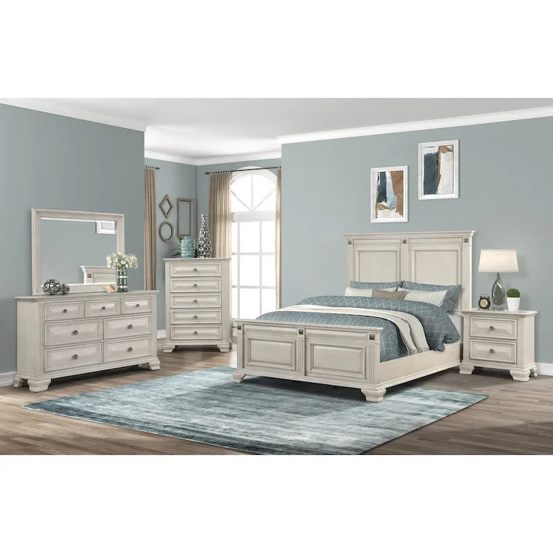 Roundhill Furniture Renova Distressed Parchment Wood Bedroom Set