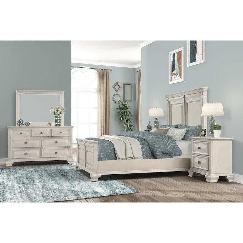 Roundhill Furniture Renova Distressed Parchment Wood Bedroom Set