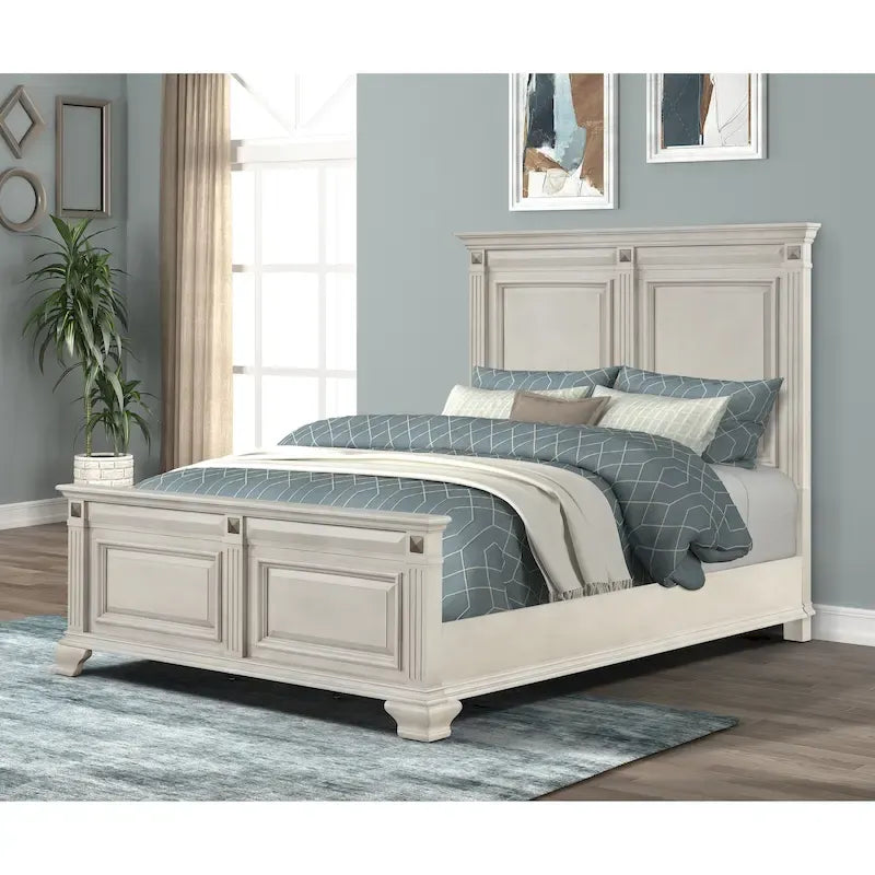 Roundhill Furniture Renova Distressed Parchment Wood Bedroom Set