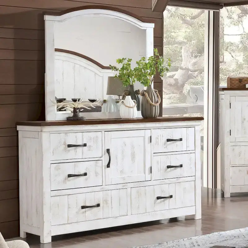 Ynez Farmhouse White Pine 4-Piece Panel Bedroom Set with USB Port by Furniture of America