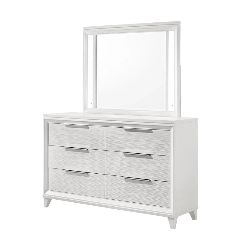 Denissa 6 Piece White Upholstered LED Panel Bedroom Set