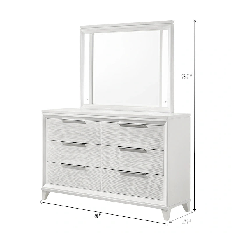 Denissa 6 Piece White Upholstered LED Panel Bedroom Set