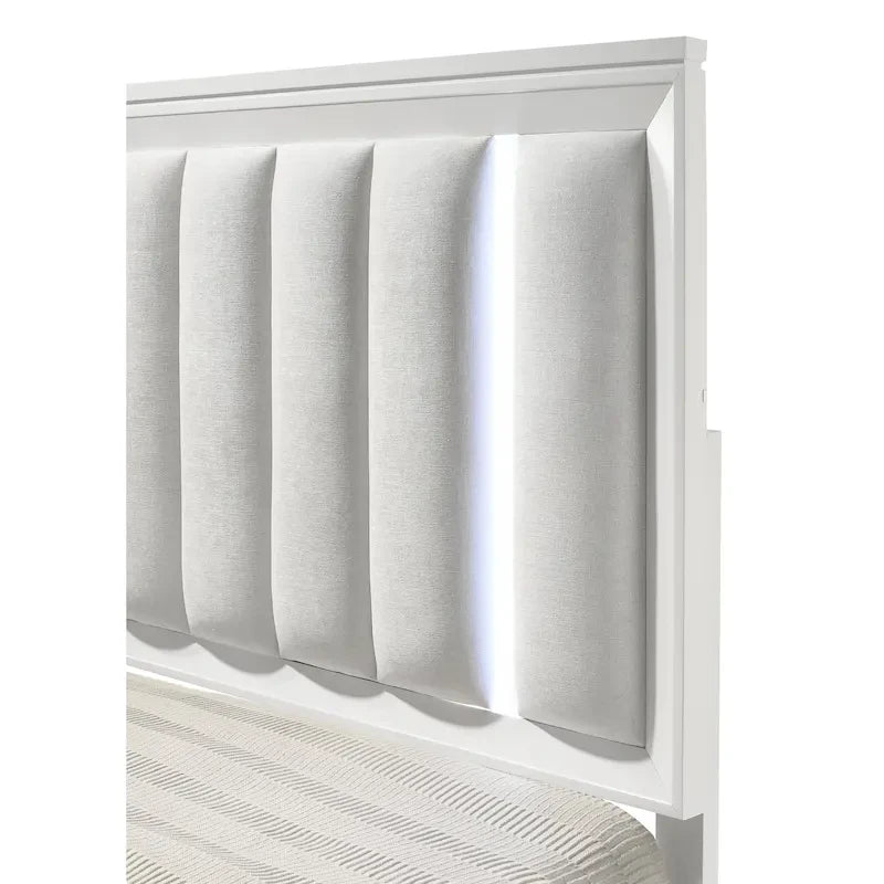 Denissa 6 Piece White Upholstered LED Panel Bedroom Set