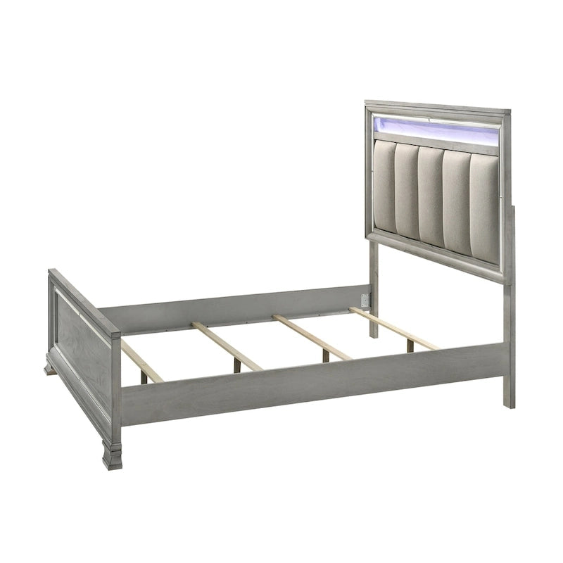 Evonne 6 Piece Gray LED Upholstered Panel Bedroom Set
