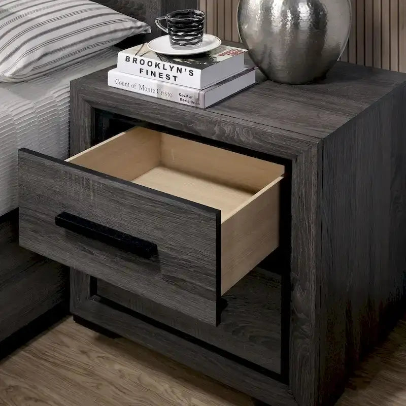 Rothwell Contemporary Grey Wood 3-Piece Panel Bedroom Set with Shelves by Furniture of America