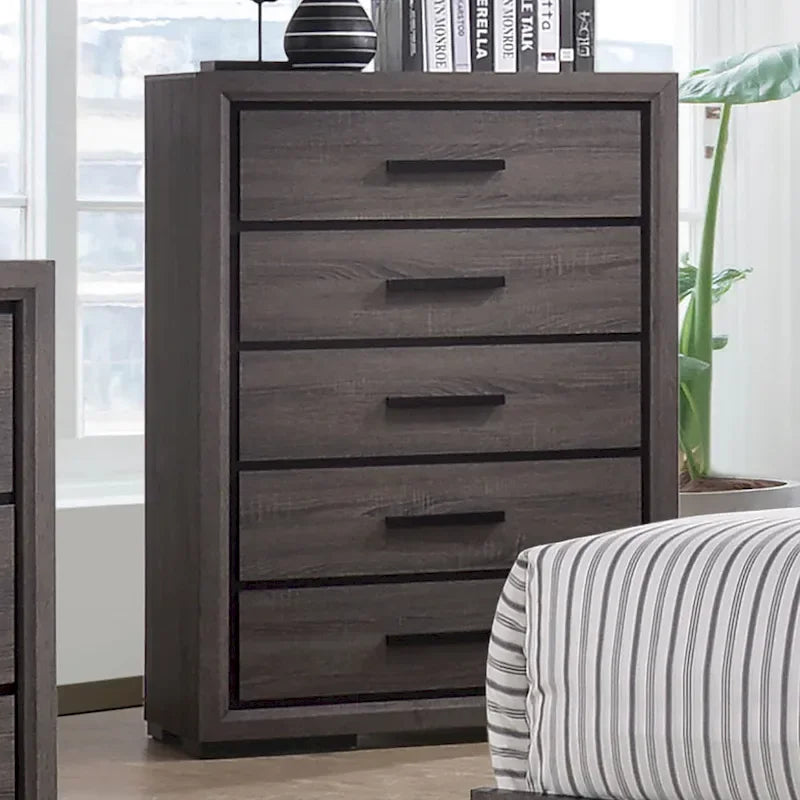 Rothwell Contemporary Grey Wood 3-Piece Panel Bedroom Set with Shelves by Furniture of America