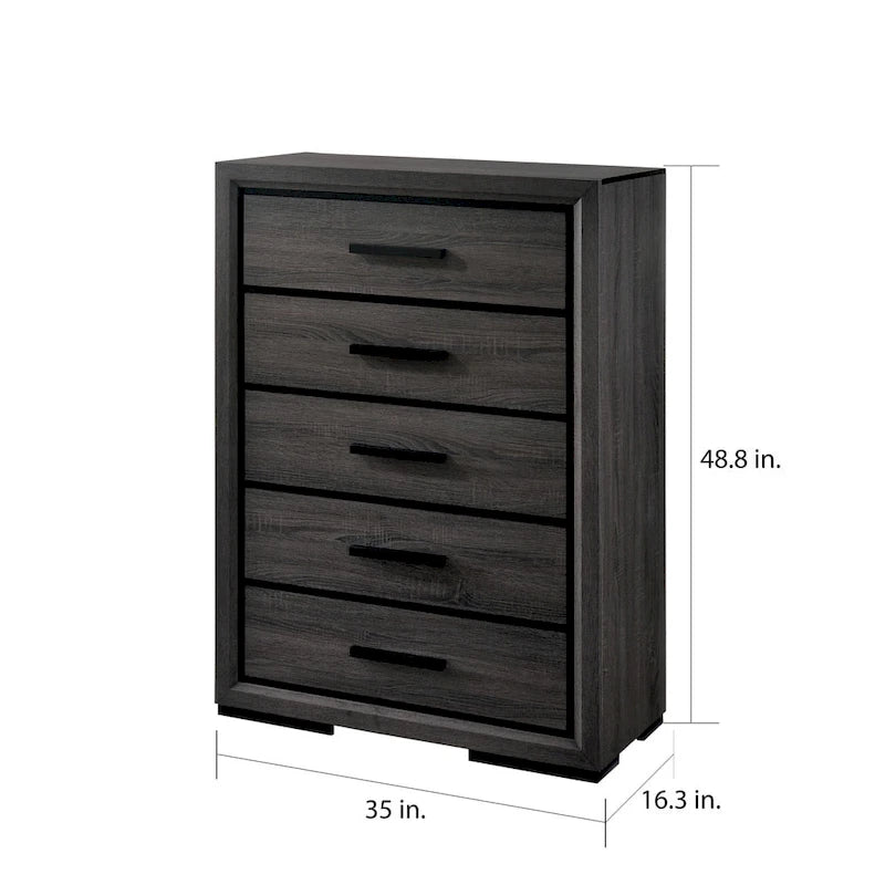 Rothwell Contemporary Grey Wood 3-Piece Panel Bedroom Set with Shelves by Furniture of America