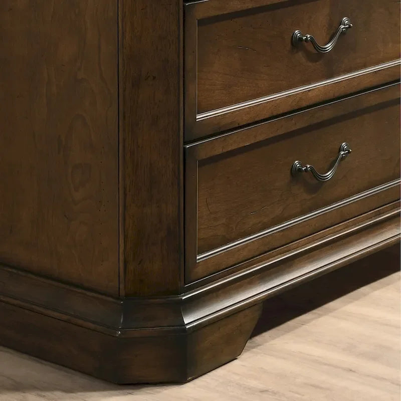 Roundhill Furniture Maderne 3-Piece Wood Bedroom Set, Panel Bed and Two Nightstands, Antique Walnut Finish