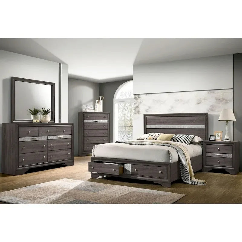 Bara Contemporary Grey Solid Wood 2-Piece Storage Platform Bedroom Set by Furniture of America
