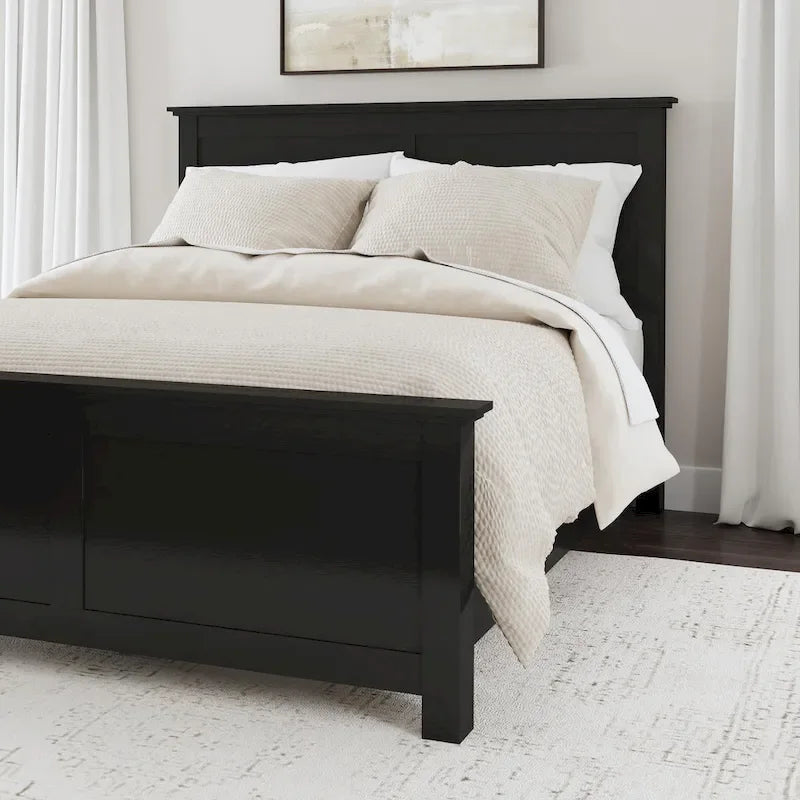 Oak Park 2 Piece Black Wood Queen Bed and Nightstand Set by Homestyles