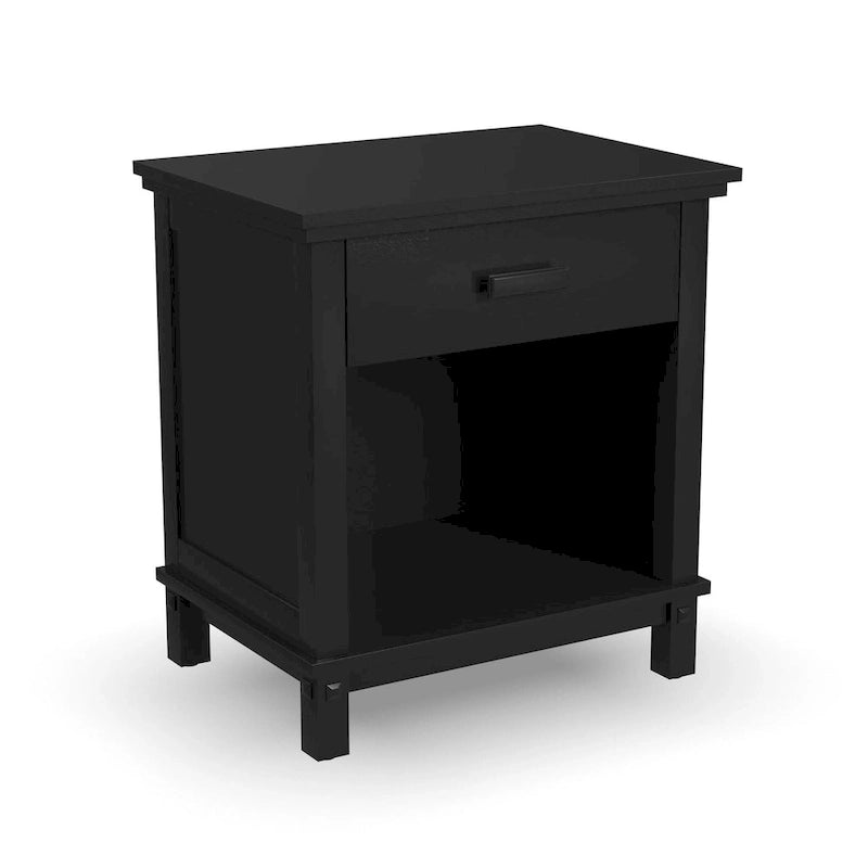 Oak Park 2 Piece Black Wood Queen Bed and Nightstand Set by Homestyles
