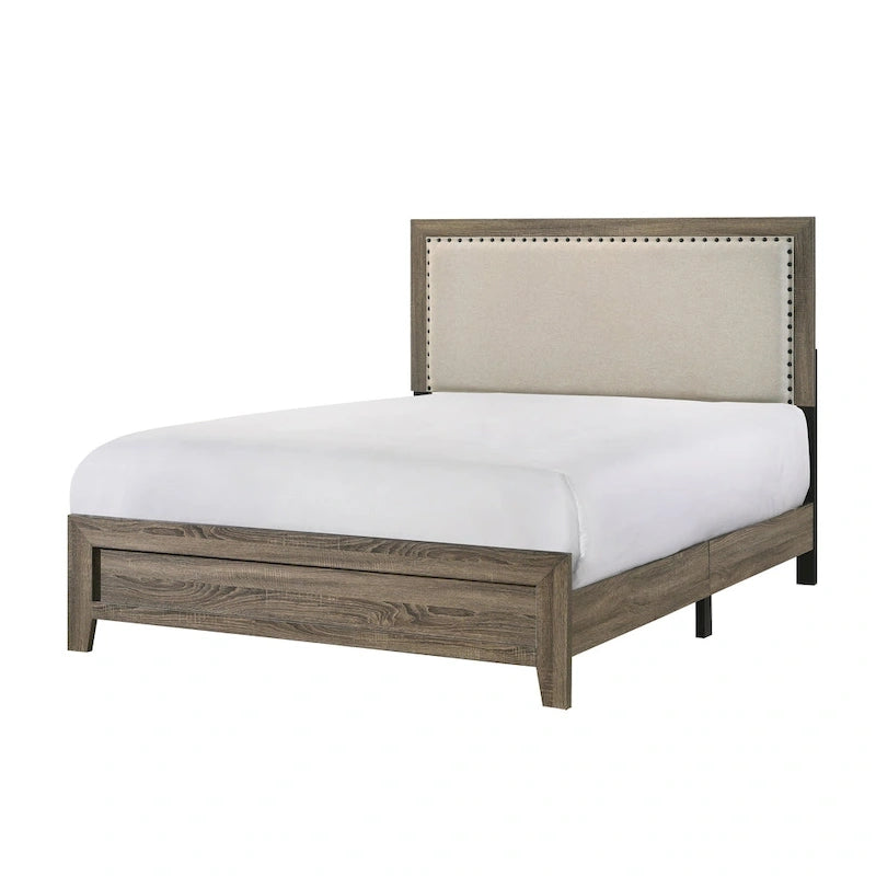 Linette 6 Piece Grey Contemporary Solid Wood And Veneers Fabric Panel Upholstered Bedroom Set