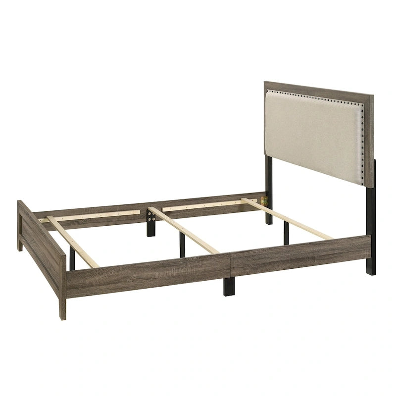 Linette 6 Piece Grey Contemporary Solid Wood And Veneers Fabric Panel Upholstered Bedroom Set