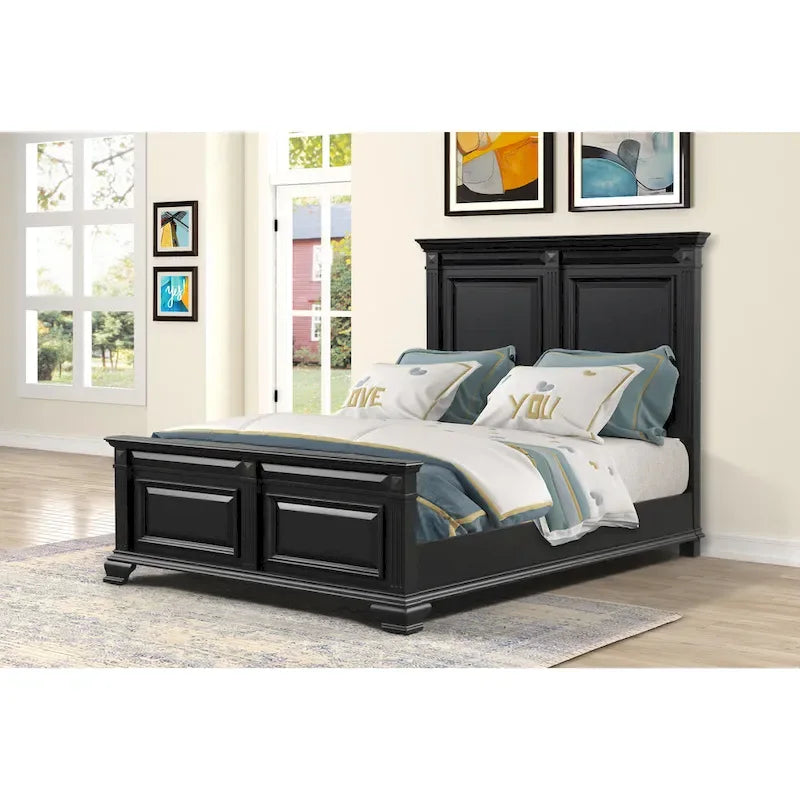 Roundhill Furniture Renova 4-piece Vintage Black Wood Panel Bedroom Set