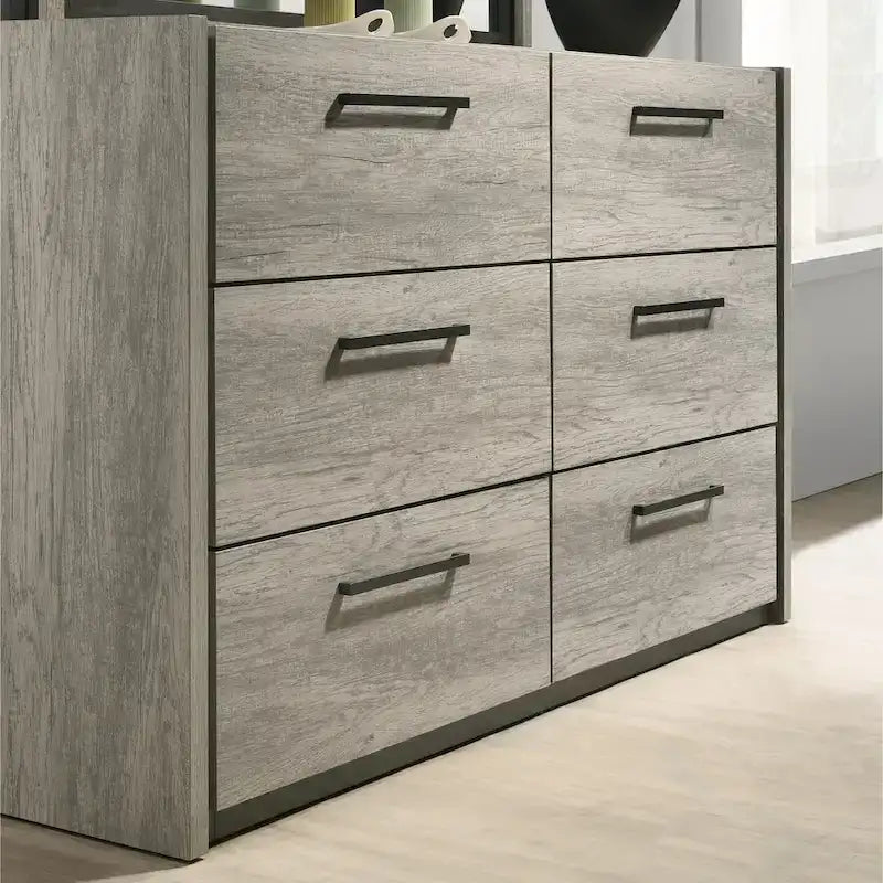 Roundhill Furniture Lenca LED Wallbed with Nightstands, Dresser, Mirror, and Chest - Weathered Gray