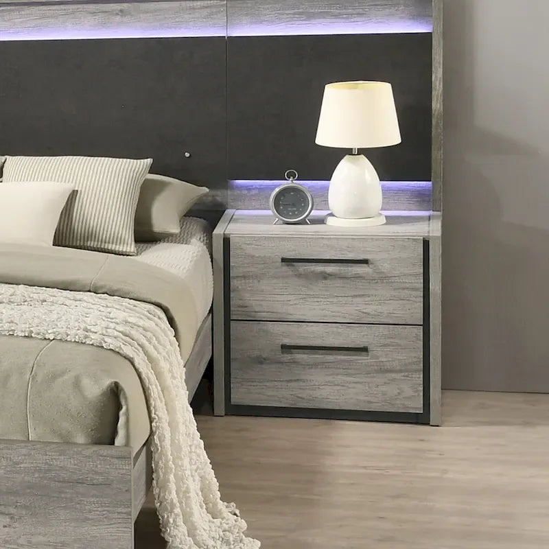 Roundhill Furniture Lenca LED Wallbed with Nightstands, Dresser, Mirror, and Chest - Weathered Gray