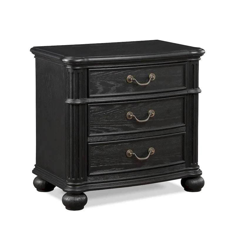 Aliana 3 Piece Black Modern Contemporary Solid Wood, Veneers Fabric Upholstered Bedroom Set