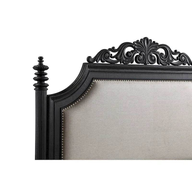 Aliana 3 Piece Black Modern Contemporary Solid Wood, Veneers Fabric Upholstered Bedroom Set