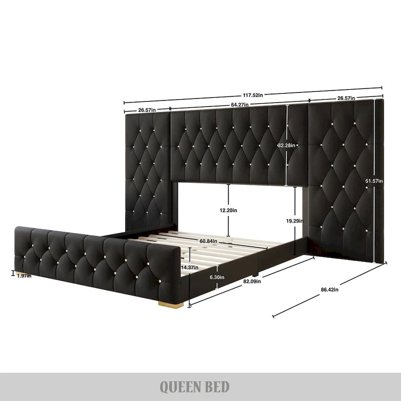 CraftPorch 3 Piece Bedroom Nightstands Set Luxurious Velvet Tufted Platform Bed