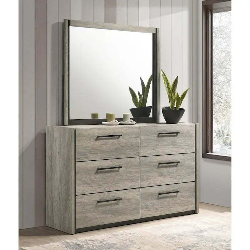 Roundhill Furniture Lenca LED Wallbed with Nightstands, Dresser, and Mirror - Weathered Gray