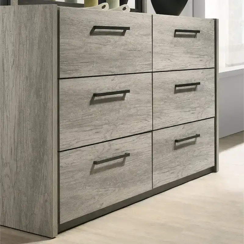 Roundhill Furniture Lenca LED Wallbed with Nightstands, Dresser, and Mirror - Weathered Gray