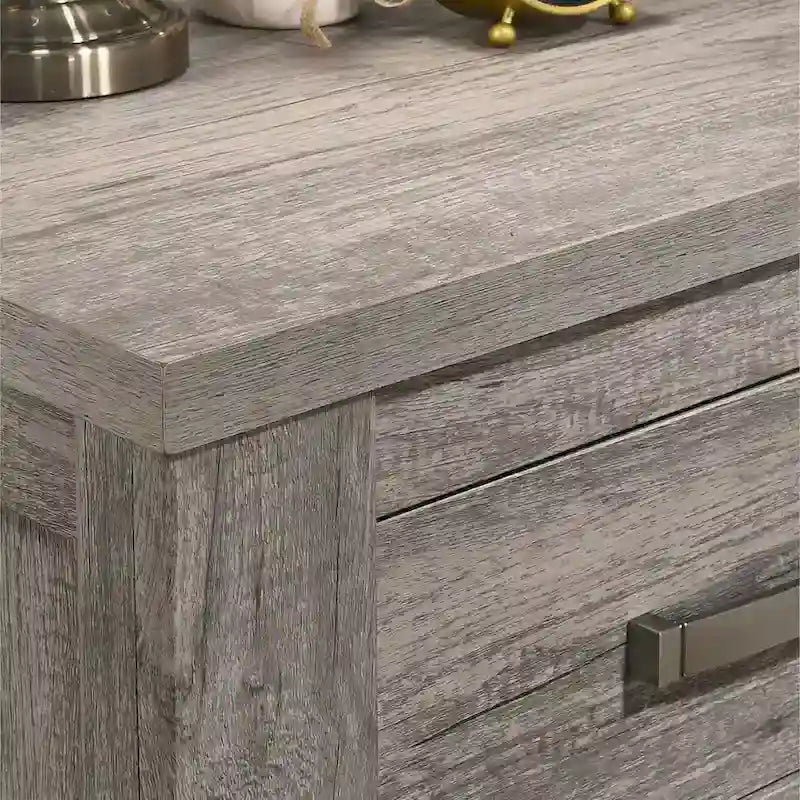 Roundhill Furniture Floren Contemporary Weathered Gray Wood Bedroom Set, Panel Bed, Dresser, Mirror, Nightstand