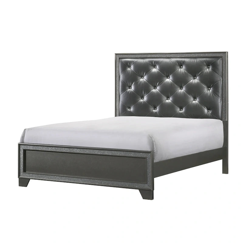 Hoyt 5 Piece Dark Gray Faux Leather Upholstered Tufted Panel Bedroom Set