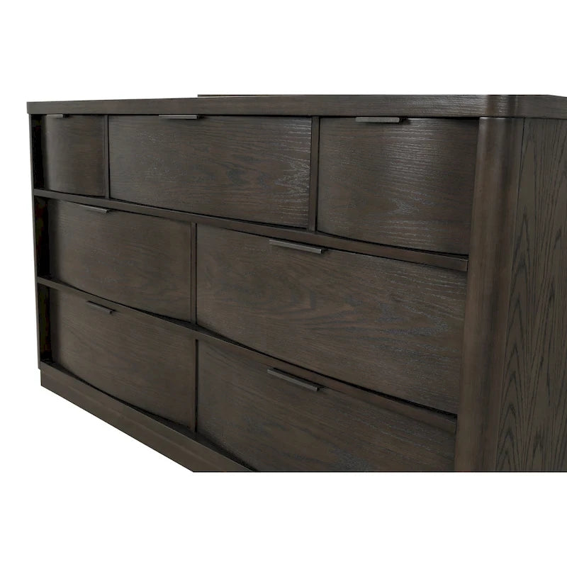 Roundhill Furniture Belani Wood Panel Bed Set, Bed, Dresser, Mirror, and Two Nightstands, Espresso