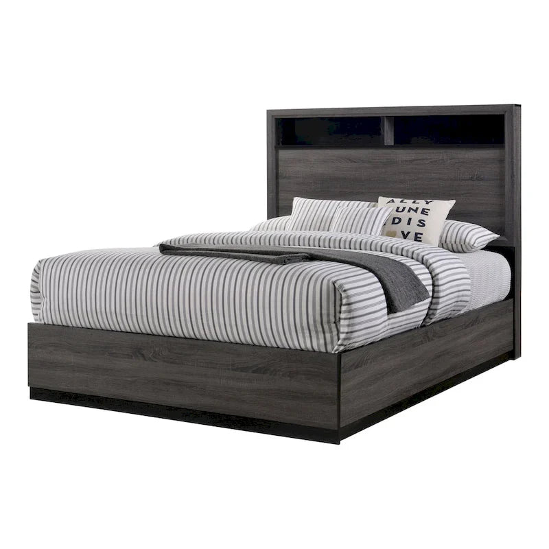 Rothwell Contemporary Grey Wood Wood 2-Piece Panel Bedroom Set with Shelves by Strick & Bolton