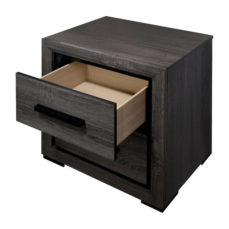 Rothwell Contemporary Grey Wood Wood 2-Piece Panel Bedroom Set with Shelves by Strick & Bolton
