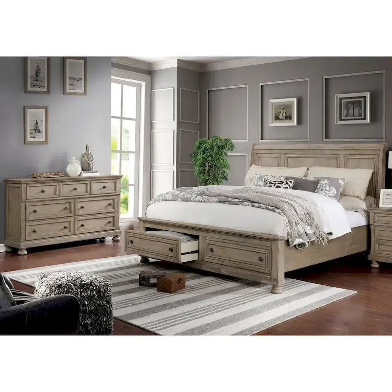 Nahkohe Transitional Grey Wood 2-Piece Storage Sleigh Bed and Dresser Set by Furniture of America
