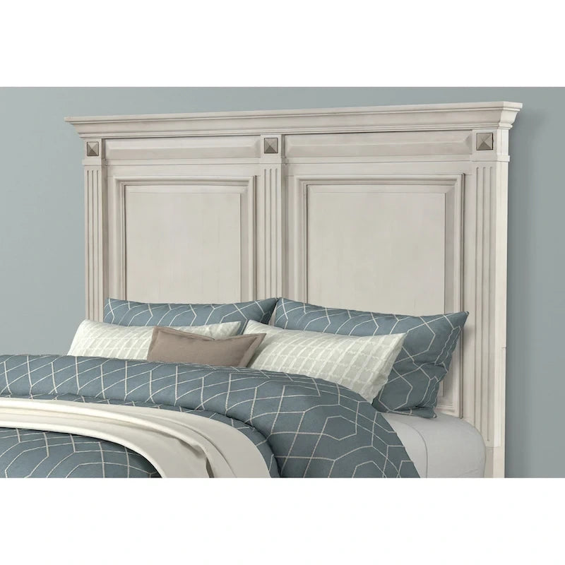 Roundhill Furniture Renova 3-Piece Distressed Parchment Wood Bedroom Set, Panel Bed with 2 Nightstands