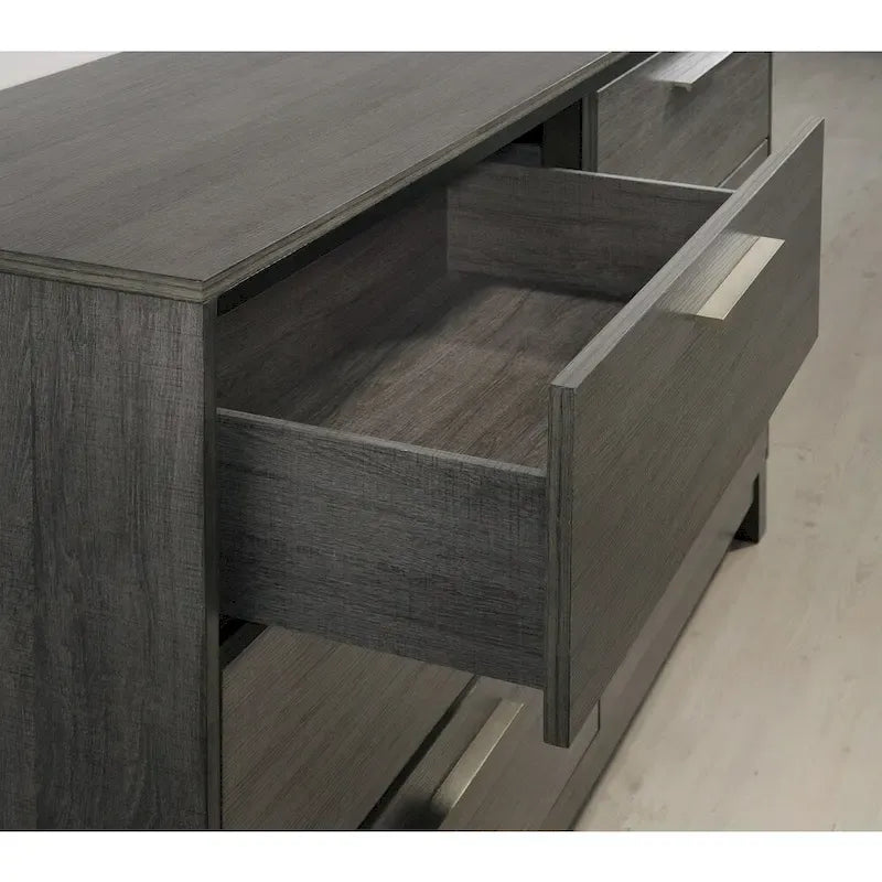 Roundhill Furniture Ioana 187 Antique Grey Finish Wood Bed Room Set, King Size Bed, Dresser, Mirror, Night Stand